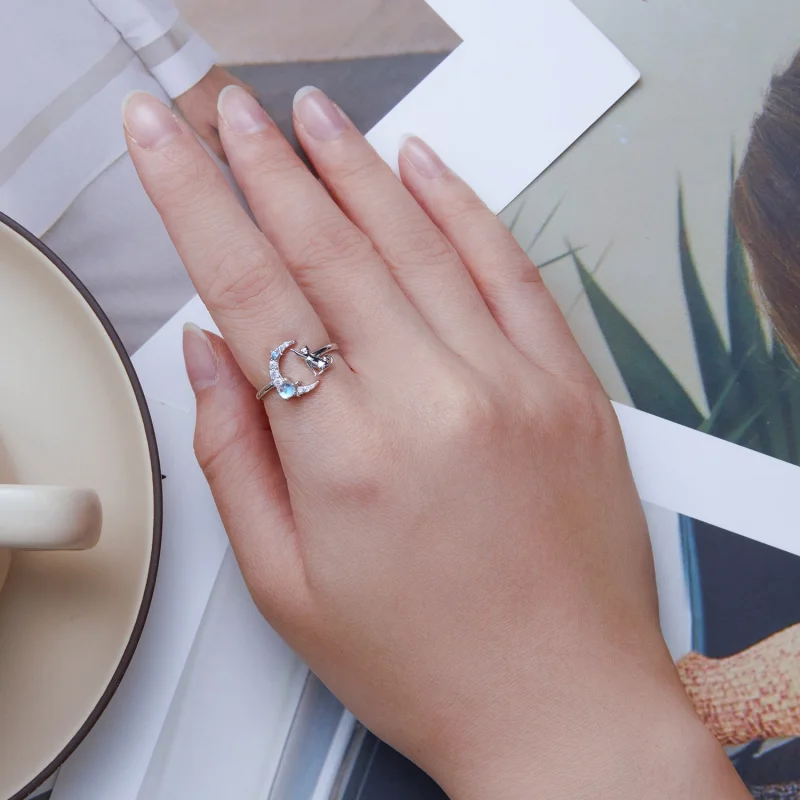 (afbeelding voor) Pandora Style Maan Kat Open Ring - BSR315 - Bekijken 5