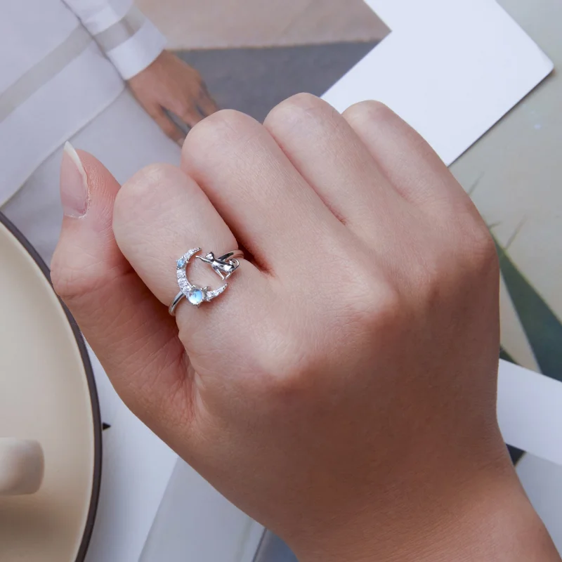 (afbeelding voor) Pandora Style Maan Kat Open Ring - BSR315 - Bekijken 6