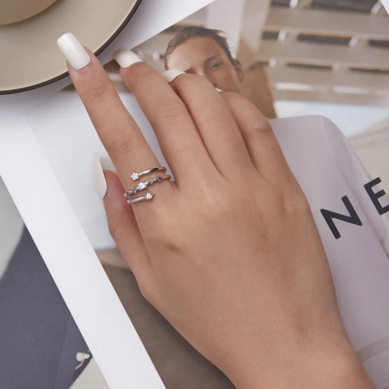 (afbeelding voor) Pandora Style Meerlaagse sterren Open Ring - BSR310 - Bekijken 5