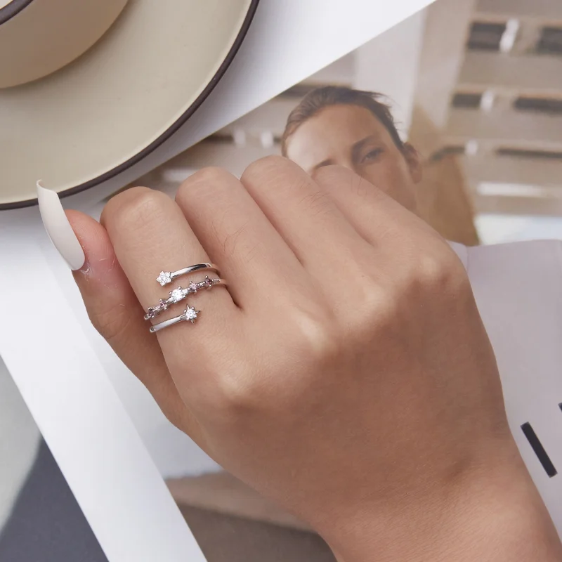 (afbeelding voor) Pandora Style Meerlaagse sterren Open Ring - BSR310 - Bekijken 6