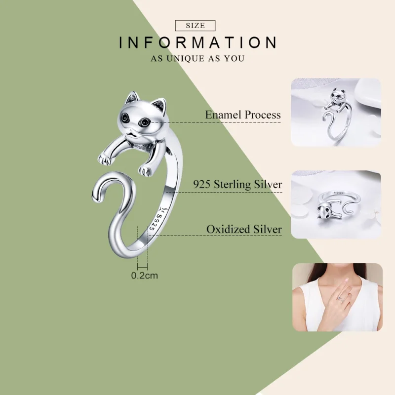 (afbeelding voor) Pandora Style Ondeugende kat Open Ring - SCR409 - Bekijken 3