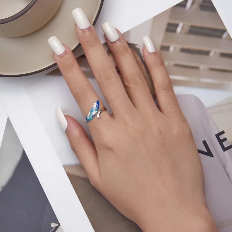 (afbeelding voor) Pandora Style Oogverblindende blauwe veer Open Ring - BSR301 - Bekijken 5