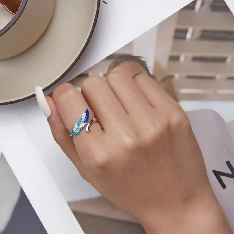 (afbeelding voor) Pandora Style Oogverblindende blauwe veer Open Ring - BSR301 - Bekijken 6