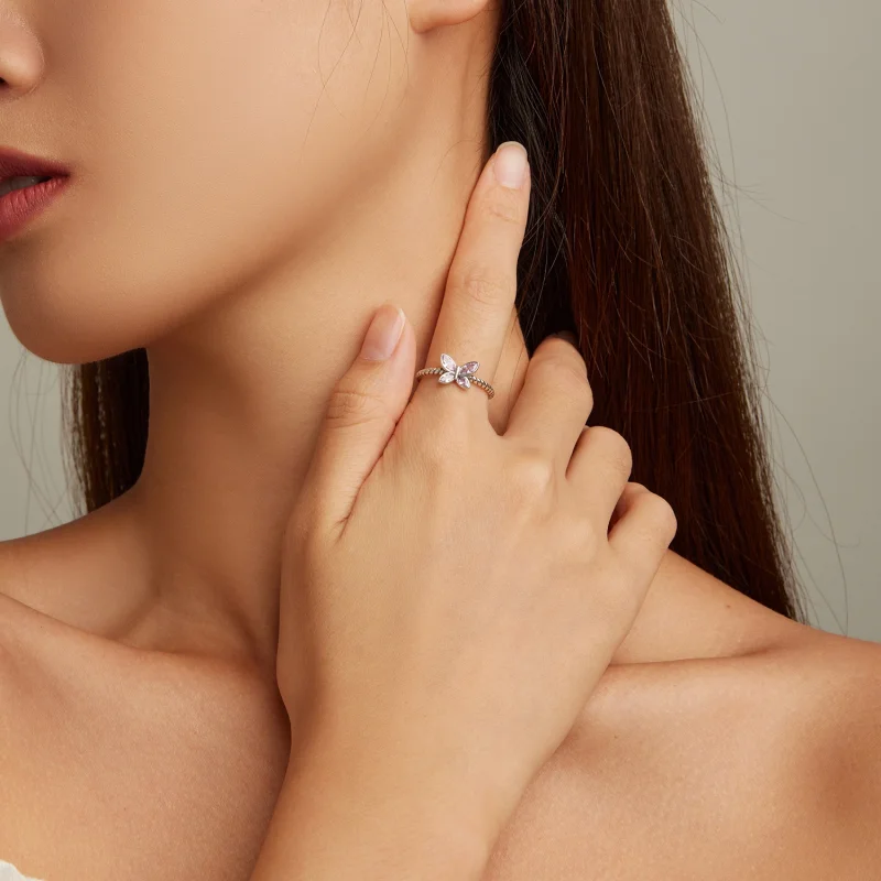 (afbeelding voor) Pandora Style Roze Vlinder Twist Open Ring - SCR872 - Bekijken 4