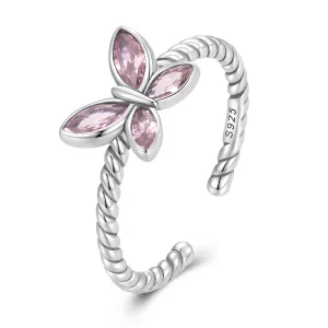 (afbeelding voor) Pandora Style Roze Vlinder Twist Open Ring - SCR872