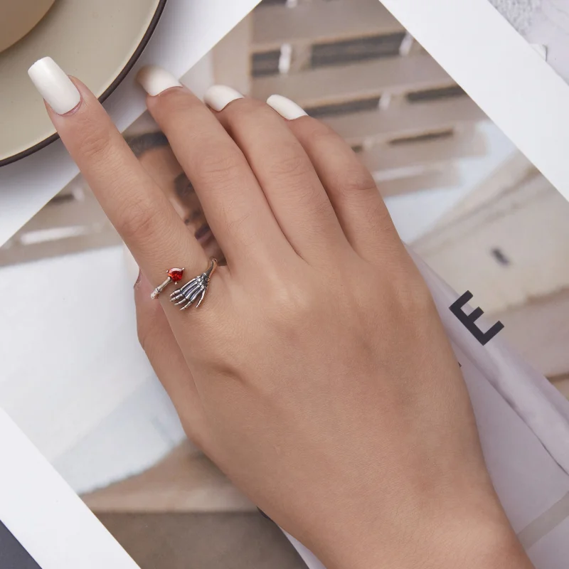 (afbeelding voor) Pandora Style Schedel Hand Open Ring - SCR876 - Bekijken 4