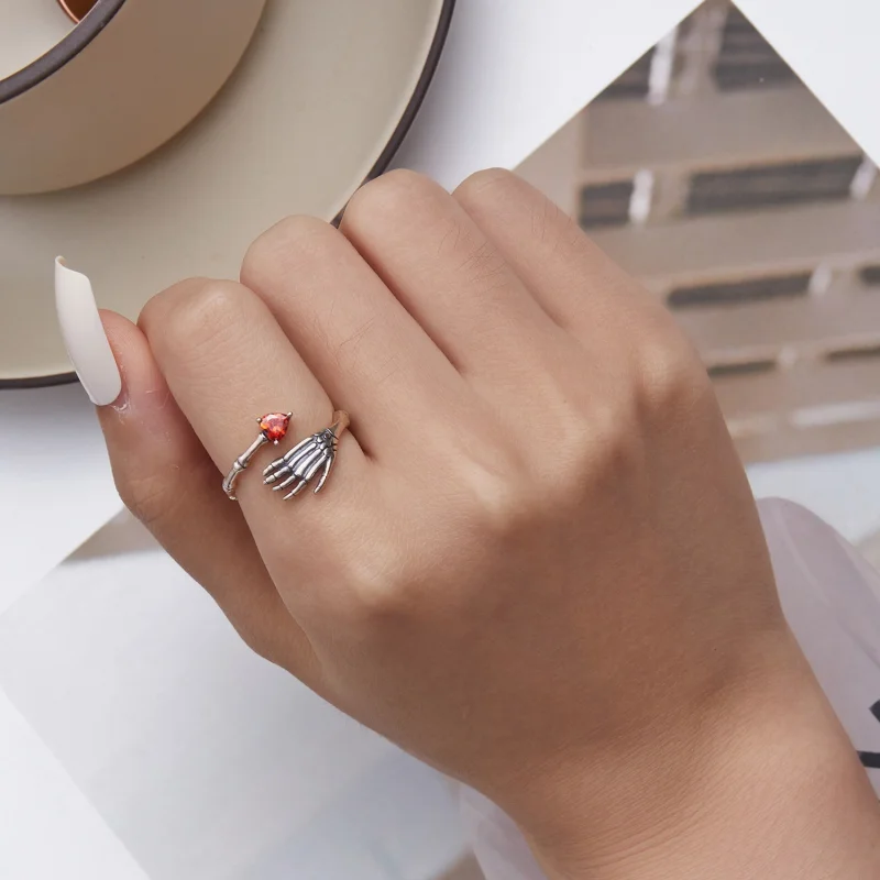 (afbeelding voor) Pandora Style Schedel Hand Open Ring - SCR876 - Bekijken 5