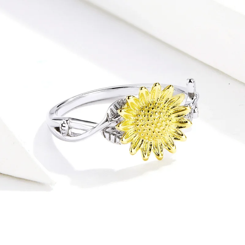 (afbeelding voor) Pandora Style Tweekleurige gouden zonnebloemen Open Ring - SCR596 - Bekijken 2