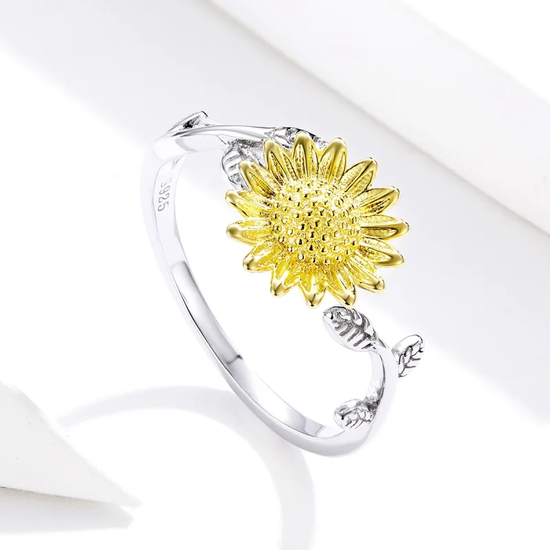 (afbeelding voor) Pandora Style Tweekleurige gouden zonnebloemen Open Ring - SCR596 - Bekijken 4