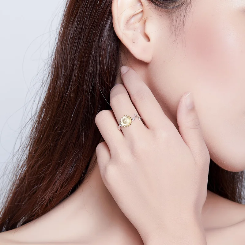 (afbeelding voor) Pandora Style Tweekleurige gouden zonnebloemen Open Ring - SCR596 - Bekijken 6