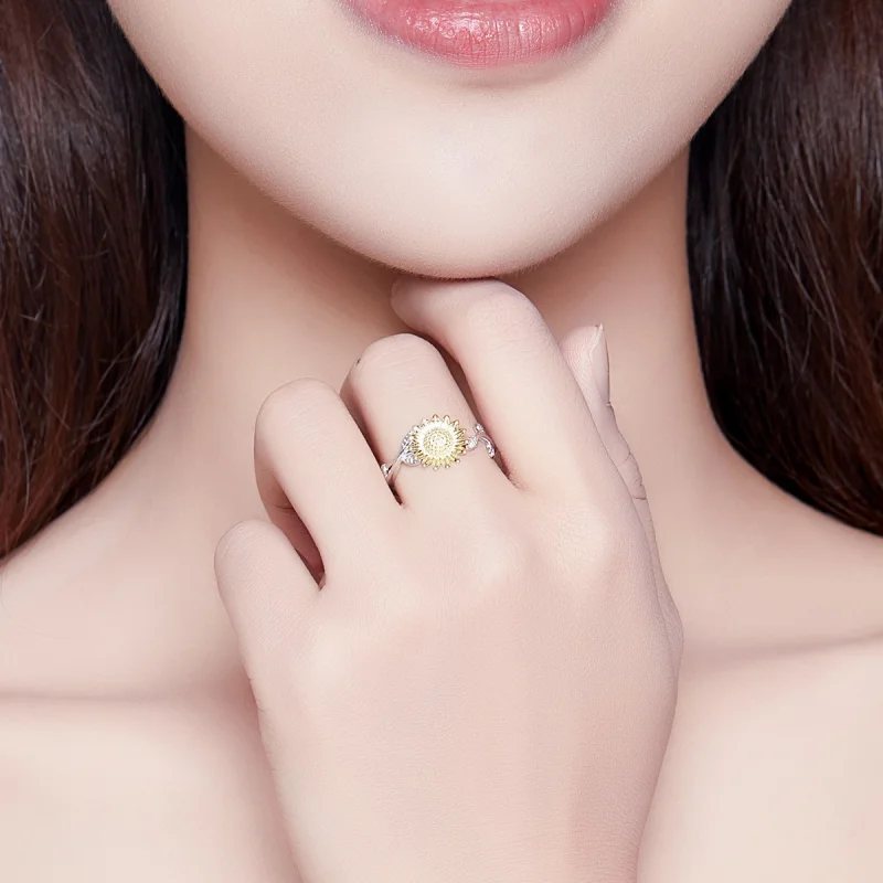 (afbeelding voor) Pandora Style Tweekleurige gouden zonnebloemen Open Ring - SCR596 - Bekijken 7