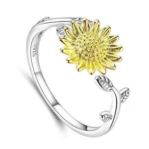 (afbeelding voor) Pandora Style Tweekleurige gouden zonnebloemen Open Ring - SCR596