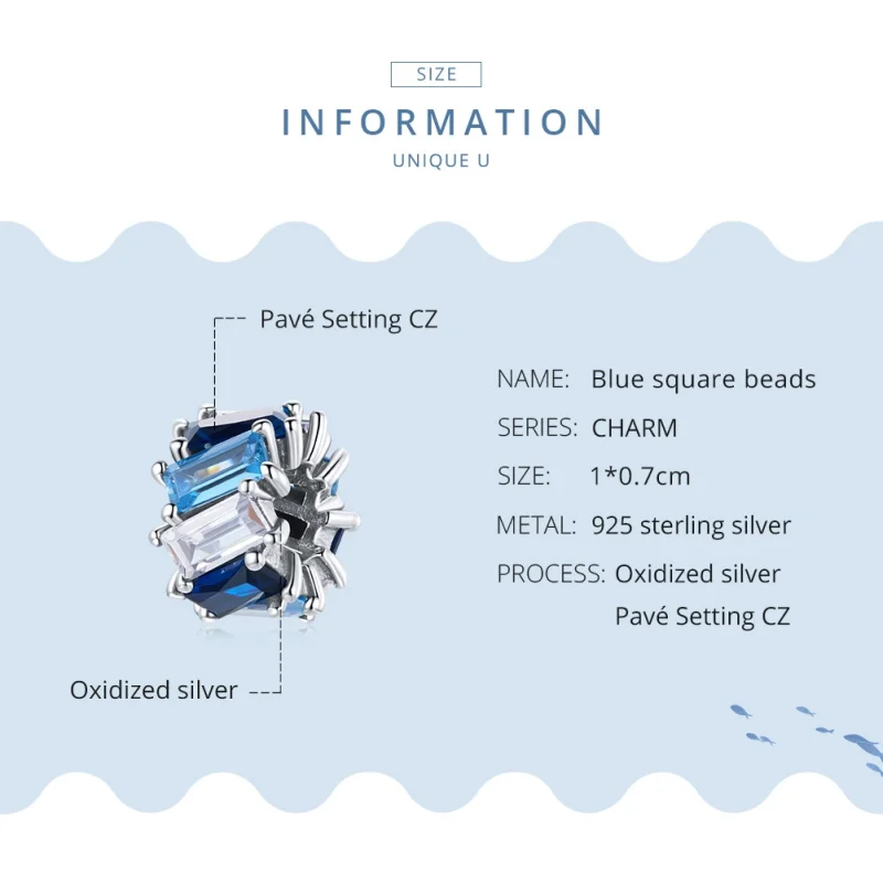 (afbeelding voor) Pandora Style Blauw vierkant Spacer Bedel - SCC1806 - Bekijken 8