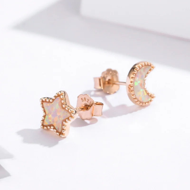 (afbeelding voor) Pandora Style Asymmetrische Maan Oorknopjes - SCE691 - Bekijken 2