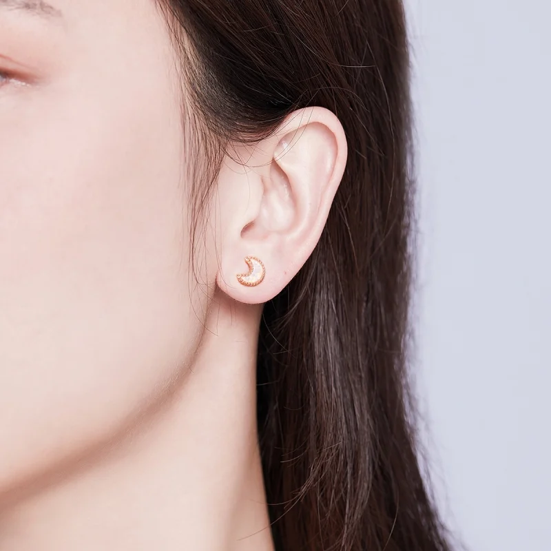 (afbeelding voor) Pandora Style Asymmetrische Maan Oorknopjes - SCE691 - Bekijken 5