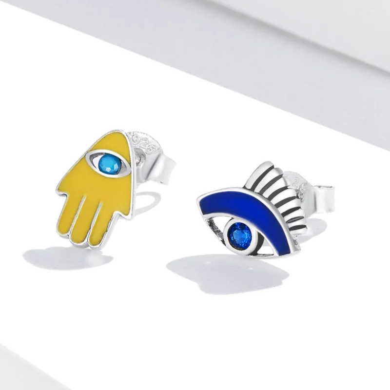 (afbeelding voor) Pandora Style Devil Eye Lucky Hand Set Oorknopjes - SCE1341 - Bekijken 2