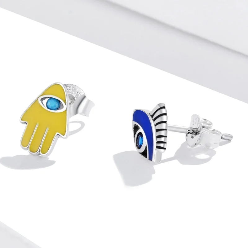 (afbeelding voor) Pandora Style Devil Eye Lucky Hand Set Oorknopjes - SCE1341 - Bekijken 3