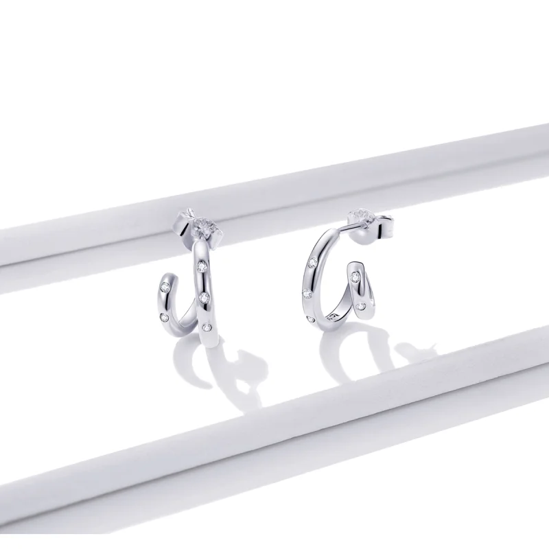 (afbeelding voor) Pandora Style Dubbele cirkel Oorknopjes - BSE494 - Bekijken 2