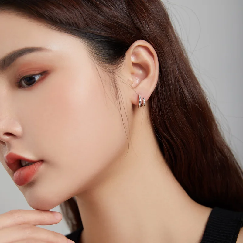 (afbeelding voor) Pandora Style Dubbele cirkel Oorknopjes - BSE494 - Bekijken 7