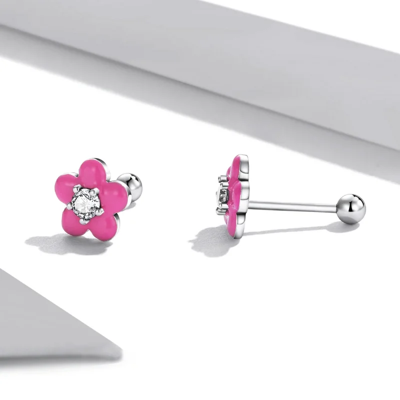 (afbeelding voor) Pandora Style Fluorescerende roze bloemen Oorknopjes - SCE1353 - Bekijken 2