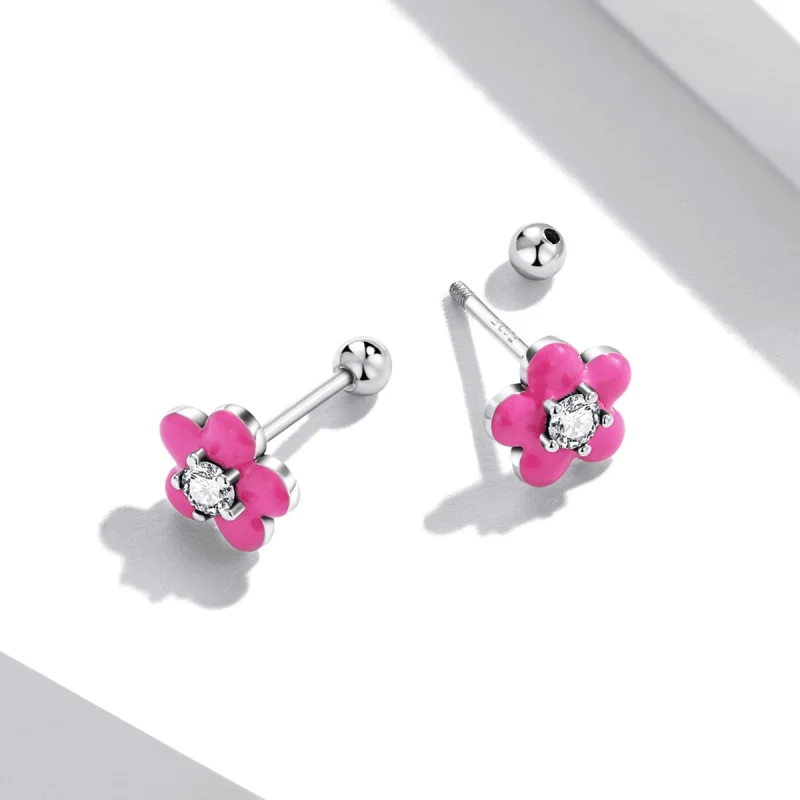 (afbeelding voor) Pandora Style Fluorescerende roze bloemen Oorknopjes - SCE1353 - Bekijken 3