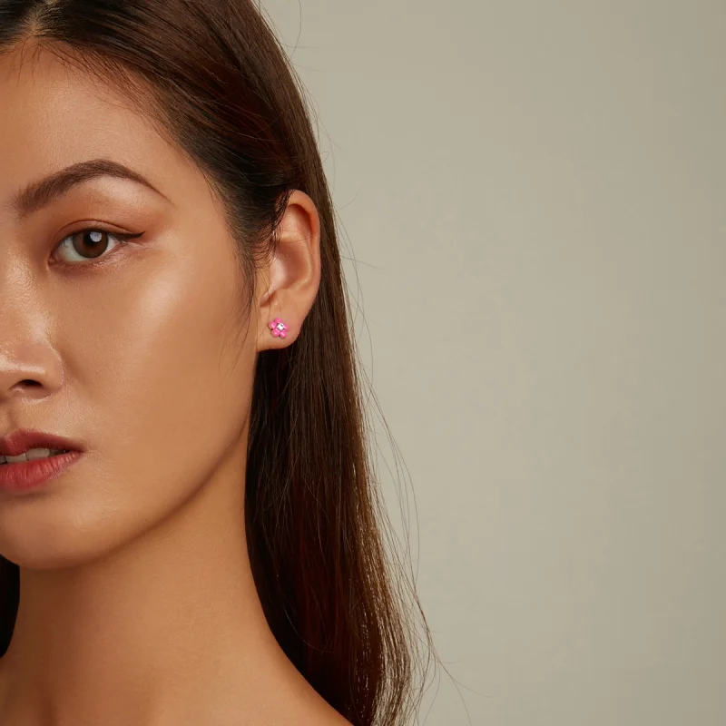 (afbeelding voor) Pandora Style Fluorescerende roze bloemen Oorknopjes - SCE1353 - Bekijken 5