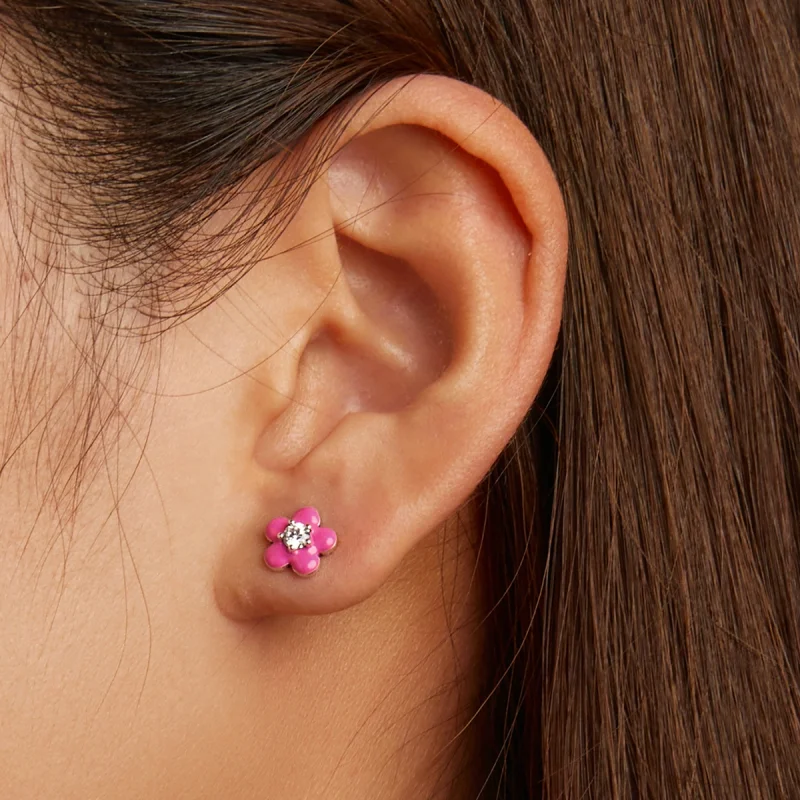 (afbeelding voor) Pandora Style Fluorescerende roze bloemen Oorknopjes - SCE1353 - Bekijken 6