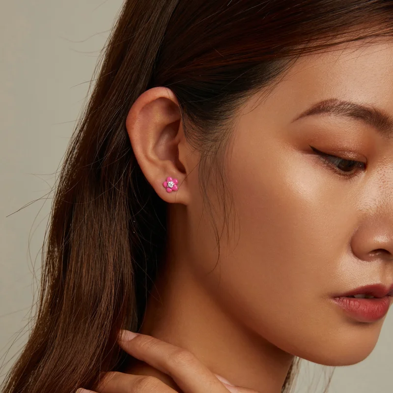 (afbeelding voor) Pandora Style Fluorescerende roze bloemen Oorknopjes - SCE1353 - Bekijken 7