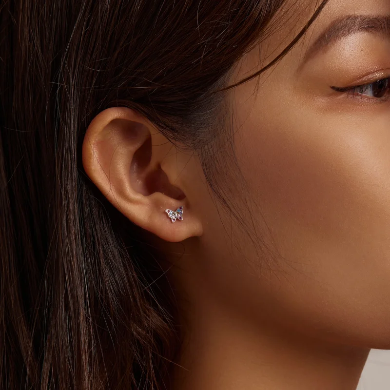 (afbeelding voor) Pandora Style Kleurrijke Vlinder Oorknopjes - BSE514 - Bekijken 3