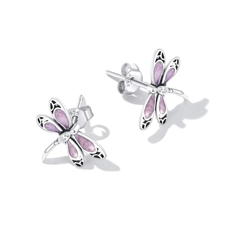 (afbeelding voor) Pandora Style Meisje Roze Dragonfly Oorknopjes - SCE1414 - Bekijken 4