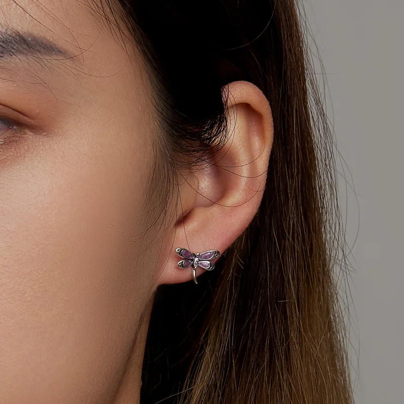 (afbeelding voor) Pandora Style Meisje Roze Dragonfly Oorknopjes - SCE1414 - Bekijken 5