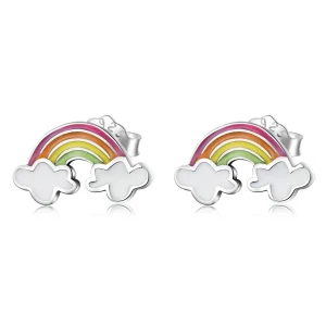 (afbeelding voor) Pandora Style Regenboog wolken Oorknopjes - SCE1339