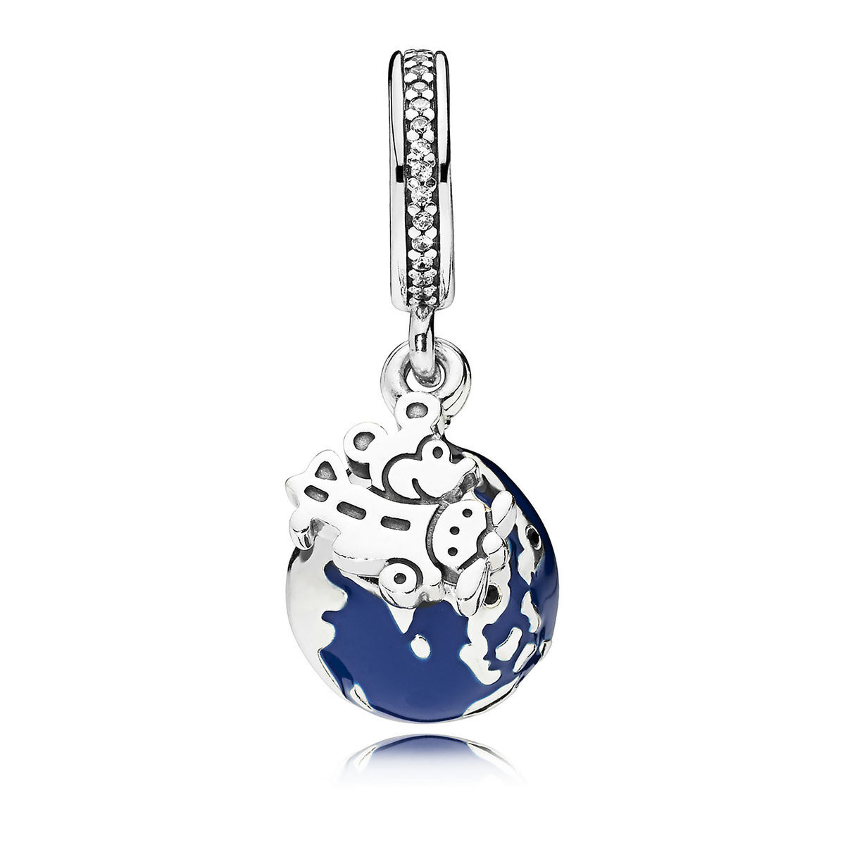 Pandora Zilveren Mickey Mouse Globe Hangende Bedel 7501057371914P