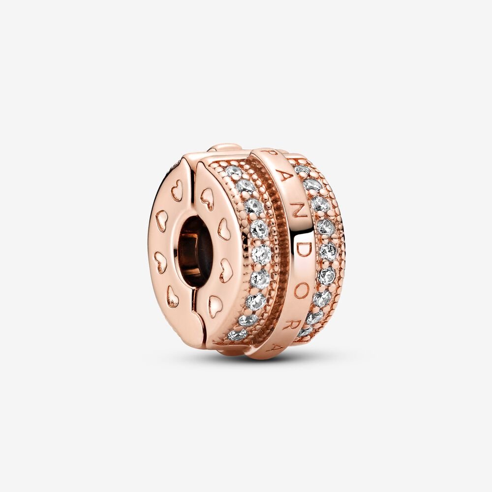 PANDORA Glanzende Pavé-rijen en Logo Clip Bedel - 789042C01
