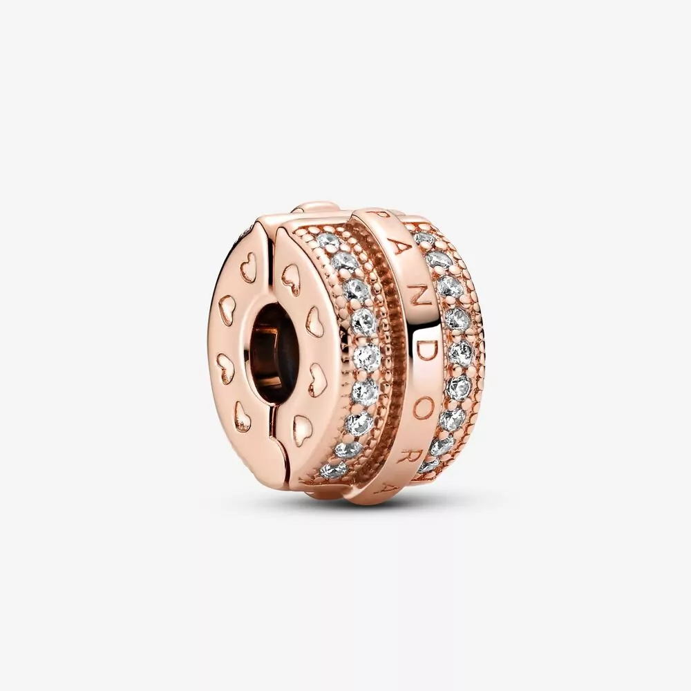 PANDORA Glanzende Pavé-rijen en Logo Clip Bedel - 789042C01