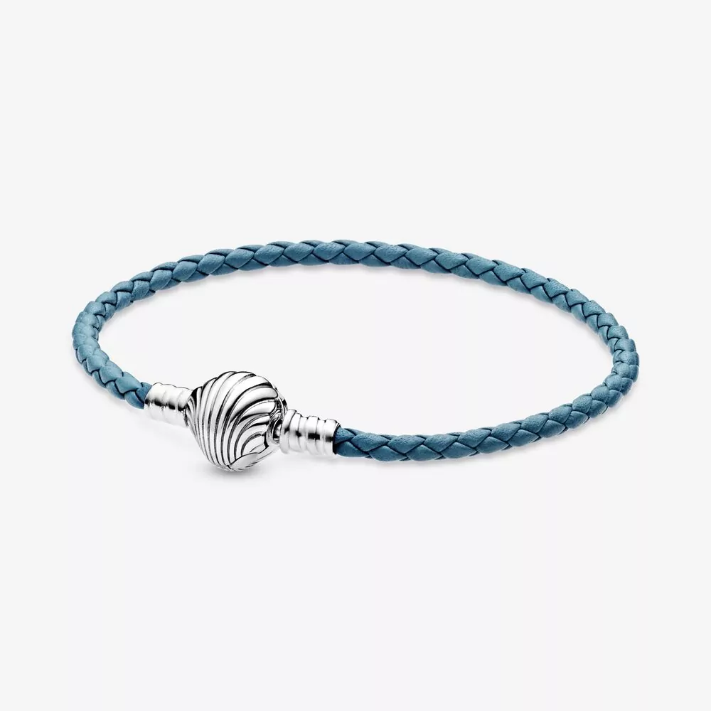 Pandora Moments Turquoise Gevlochten Leren Armband Met Schelpsluiting - 598951C01-S2