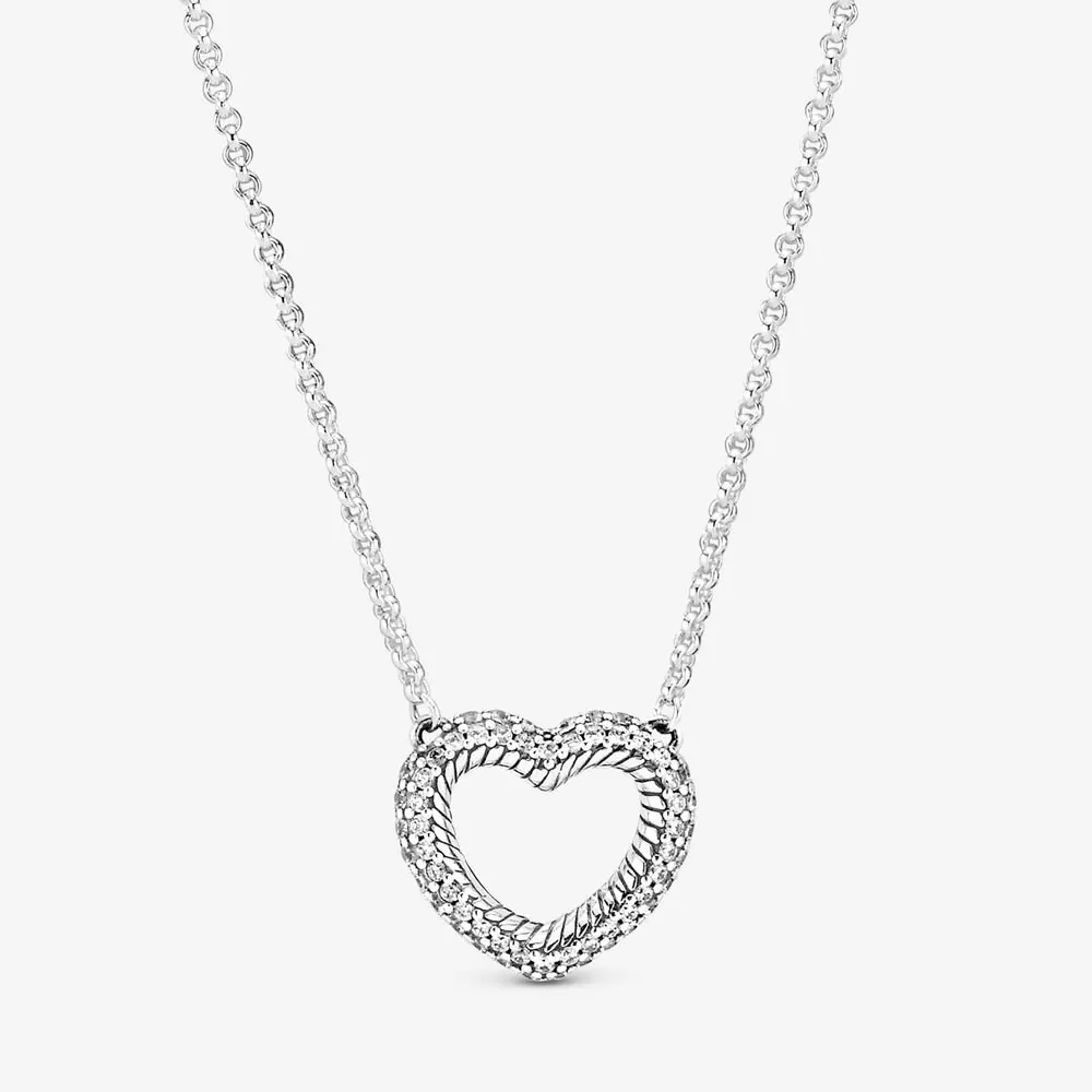 PANDORA Pavé Snake Chain Patroon Open Hart Ketting - 399110C01