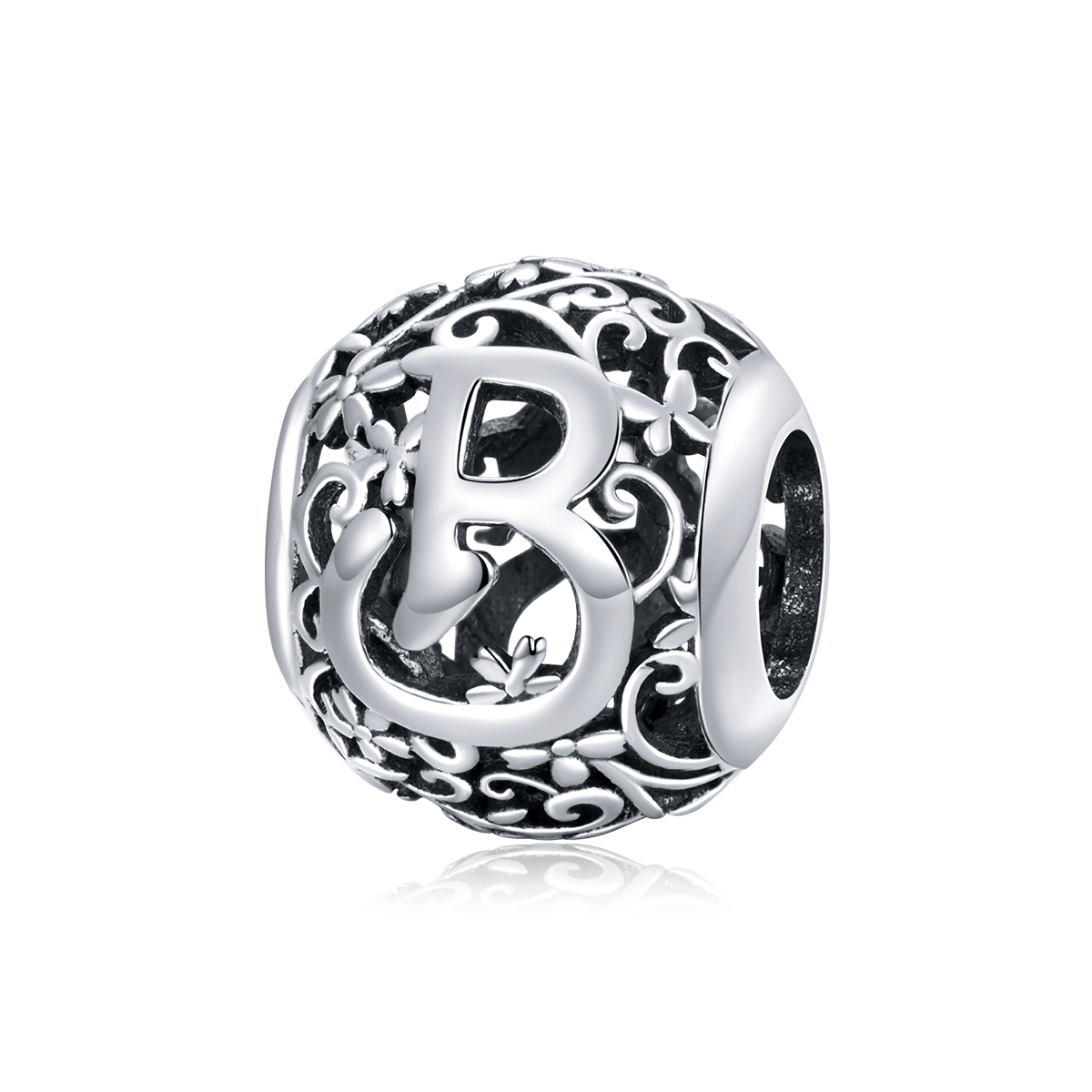 Pandora Style Opengewerkte Bloem Letter B Bedel - SCC1444-B