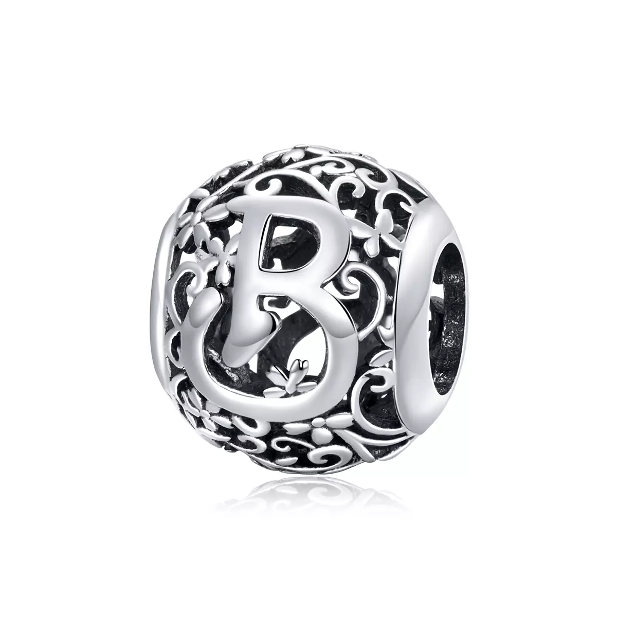 Pandora Style Opengewerkte Bloem Letter B Bedel - SCC1444-B