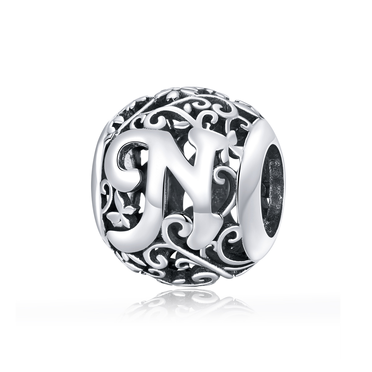 Pandora Style Opengewerkte Bloem Letter N Bedel - SCC1444-N Pandora Style Opengewerkte Bloem Letter N Bedel - SCC1444-N