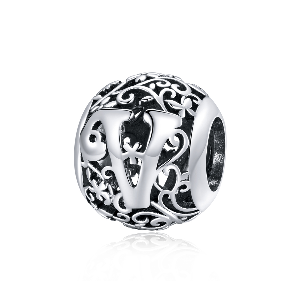 Pandora Style Opengewerkte bloemenletter V Bedel - SCC1444-V Pandora Style Opengewerkte bloemenletter V Bedel - SCC1444-V