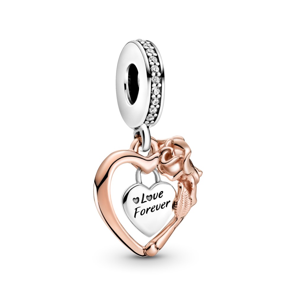 PANDORA Heart & Rose Flower Hangende Bedel - 789290C01 PANDORA Heart & Rose Flower Hangende Bedel - 789290C01
