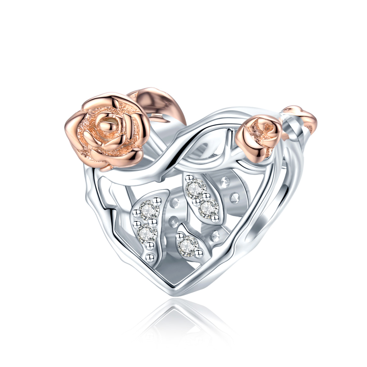 Pandora Style Hart Met Rozen Bedel - BSC280 Pandora Style Hart Met Rozen Bedel - BSC280