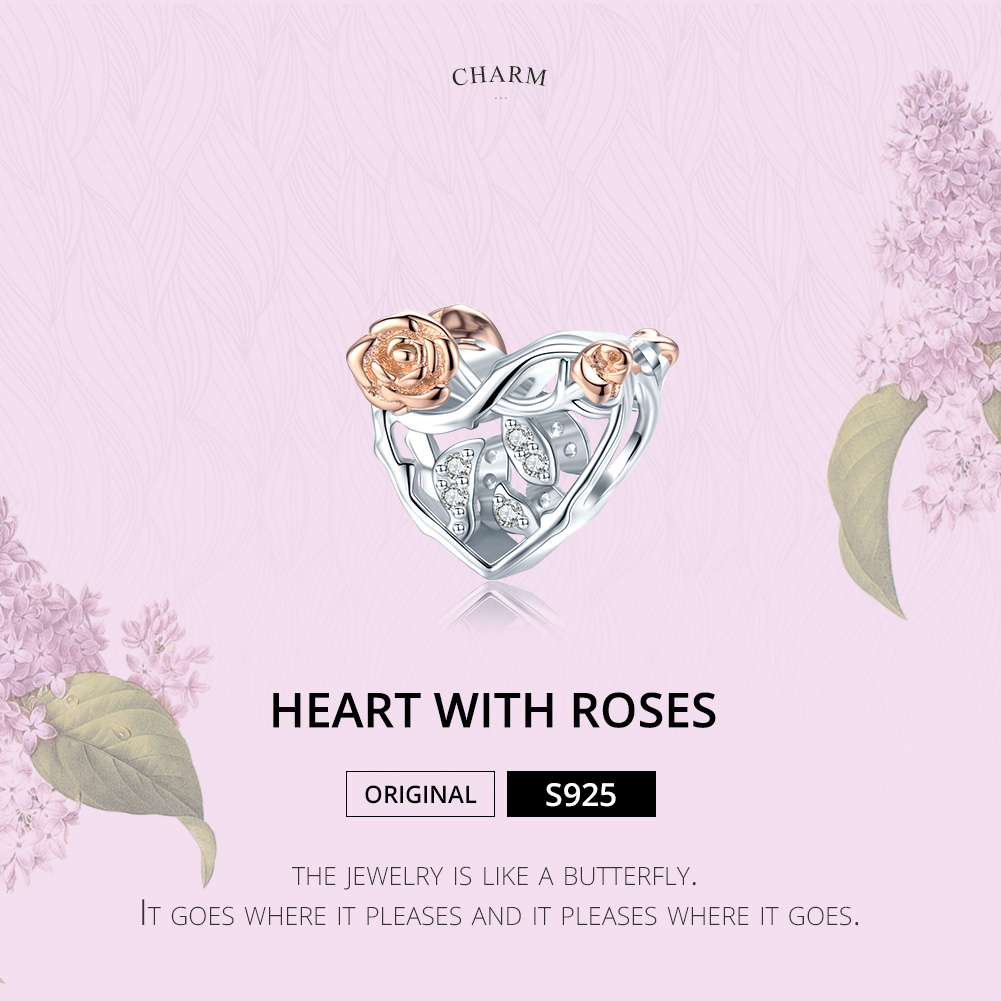 Pandora Style Hart Met Rozen Bedel - BSC280