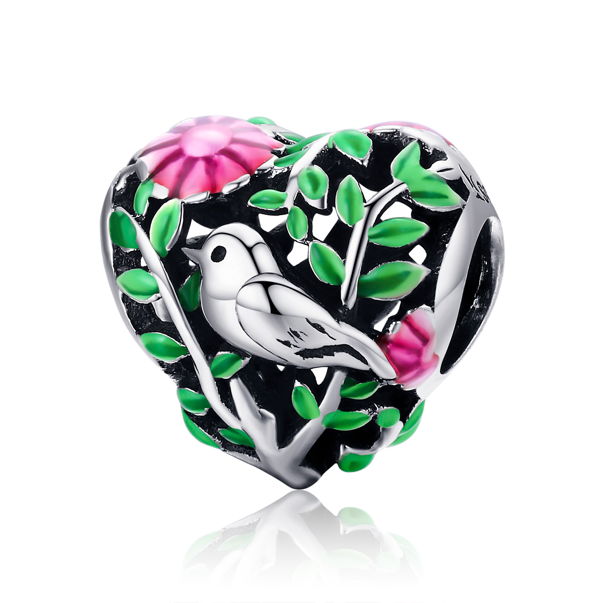 Pandora Style Vogel en blad met grote snavel Bedel - SCC647 Pandora Style Vogel en blad met grote snavel Bedel - SCC647