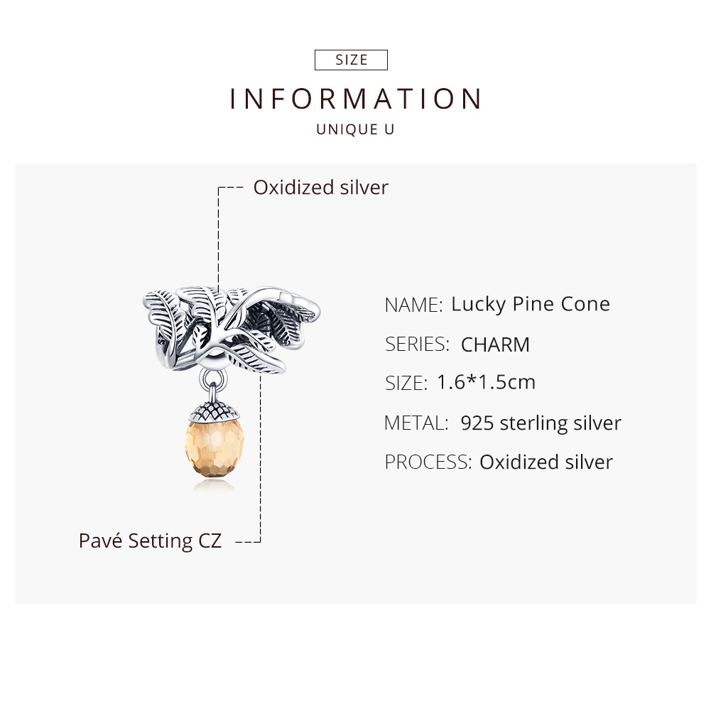 Pandora Style Lucky Dennenappel Hangende Bedel - BSC336