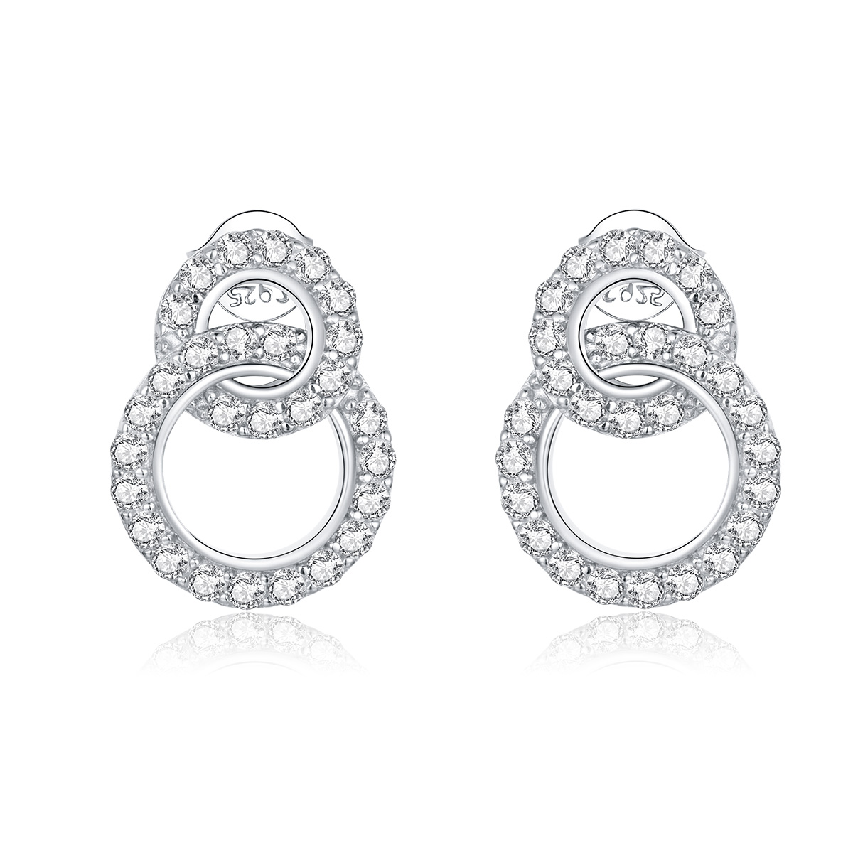 Pandora Style Oogverblindende dubbele ringen Oorknopjes - BSE388 Pandora Style Oogverblindende dubbele ringen Oorknopjes - BSE388