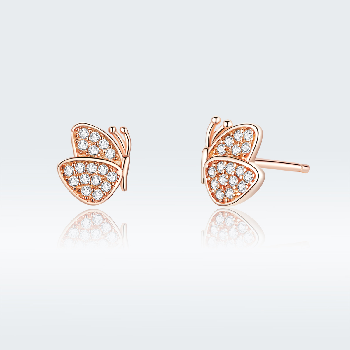 Pandora Style Rose Vlinder Oorknopjes - SCE776