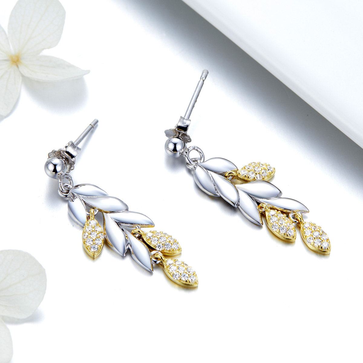 Pandora Style Tweekleurige tweekleurige tarweaar Oorhangers - BSE025