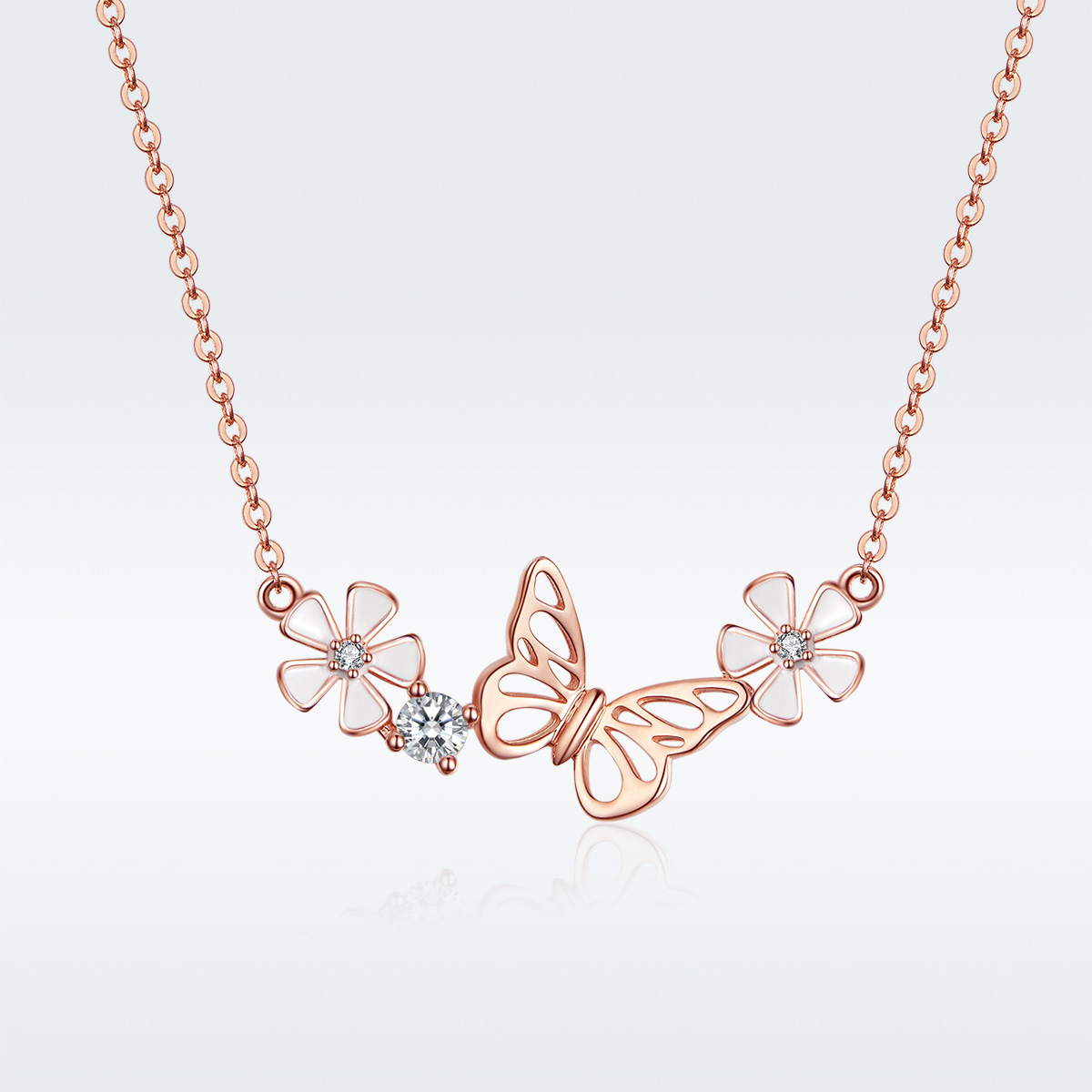Pandora Style Rose Dansende vlinder Chain Ketting - BSN053